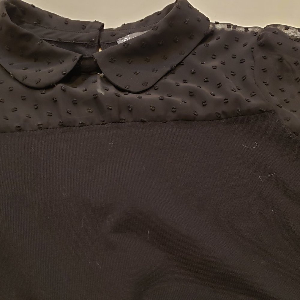 Adrianna Papell short sleeve knit sweater with sheer dot textured chiffon - Picture 5 of 16